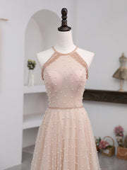 Party Dress Miami, Champagne Pink Long Prom Dress, A Line Tulle Formal Dress Graduation Dresses