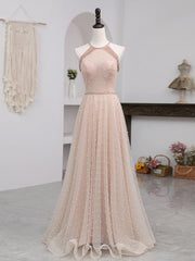 Party Dresses Short Clubwear, Champagne Pink Long Prom Dress, A Line Tulle Formal Dress Graduation Dresses