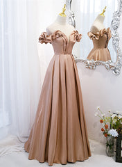 Gown Dress Elegant, Champagne Satin Long Party Dress Prom Dress, A-line Simple Formal Dress