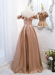 Tights Dress Outfit, Champagne Satin Long Party Dress Prom Dress, A-line Simple Formal Dress
