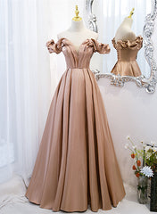 Graduation Outfit, Champagne Satin Long Party Dress Prom Dress, A-line Simple Formal Dress