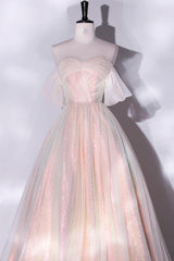 Prom Dress Aesthetic, Champagne Sequins Long A-Line Prom Dress, Off the Shoulder Evening Party Dress