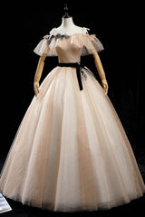 Prom Dresses 2031 Black, Champagne Shiny Tulle Floor Length Prom Dress, Off the Shoulder Evening Dress