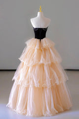 Bridesmaid Dress Blushing Pink, Champagne Sweetheart Tulle Layers Long Party Dress, Strapless A-Line Prom Dress