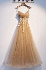 Prom Dresses Under 104, Champagne tulle lace long prom dress champagne formal dress