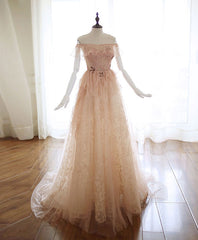 Prom Dresses Shopping, Champagne Tulle Lace Long Prom Dress Champagne Tulle Lace Evening Dress