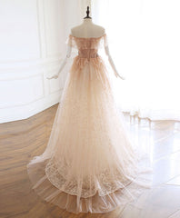 Prom Dress Shops, Champagne Tulle Lace Long Prom Dress Champagne Tulle Lace Evening Dress