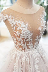 Homecoming Dress Beautiful, Champagne tulle lace long prom dress, tulle evening dress