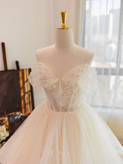 Wedding Dresses For Over 50, Champagne Tulle Lace Long Wedding Dress, Lace Tulle Wedding Gown
