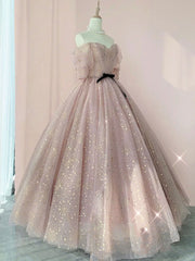 Senior Prom Dress, Champagne Tulle Long Prom Dress ,Tulle Lace Evening Dress