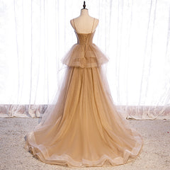 Prom Dresses Around Me, Champagne Tulle Sweetheart Straps Long Ball Gown Prom Dresses, Champagne Party Dresses