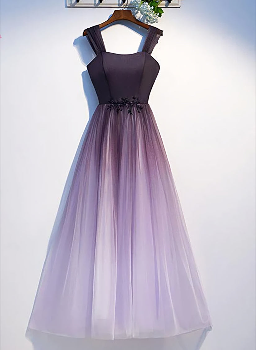 Functional Dress, Charming Gradient Tulle Straps Long Party Dress,A-line Prom Dress