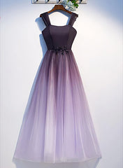 Functional Dress, Charming Gradient Tulle Straps Long Party Dress,A-line Prom Dress