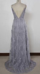 Prom Dresses Designers, Charming Grey Lace Evening Party Dress , High Quality Formal Gown