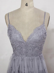 Prom Dresses Designs, Charming Grey Lace Evening Party Dress , High Quality Formal Gown