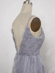 Prom Dress Designs, Charming Grey Lace Evening Party Dress , High Quality Formal Gown