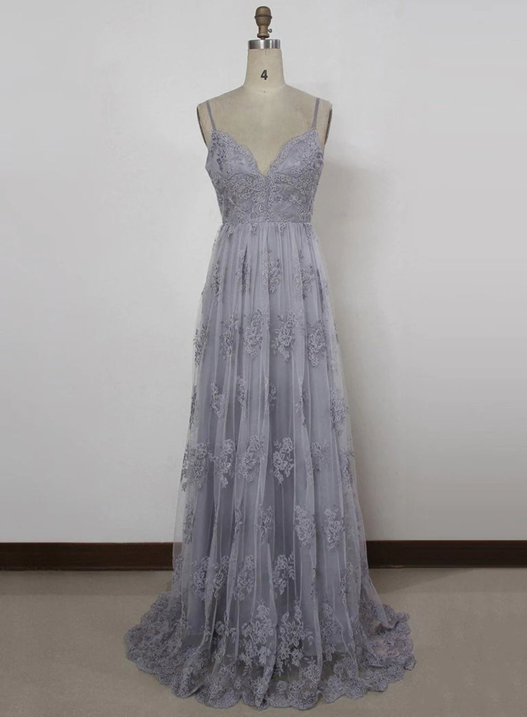 Prom Dress Designers, Charming Grey Lace Evening Party Dress , High Quality Formal Gown