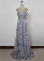 Prom Dress Designers, Charming Grey Lace Evening Party Dress , High Quality Formal Gown