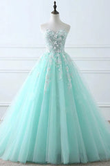 Slip Dress Outfit, Charming Mint Green Tulle Ball Gown Sweet 16 Dress, Lace Applique Prom Dress