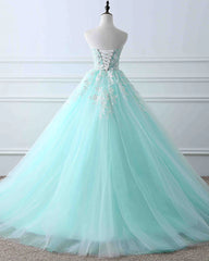 Aesthetic Dress, Charming Mint Green Tulle Ball Gown Sweet 16 Dress, Lace Applique Prom Dress