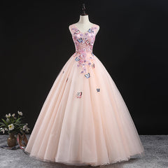 Party Dress Winter, Charming Pink Flowers Ball Gown Long Sweet 16 Dress, Pink Prom Dress