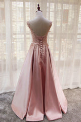 Prom Dress Piece, Charming Pink Satin Long Formal Gown, Prom Dress , Lovely Satin Party Dress