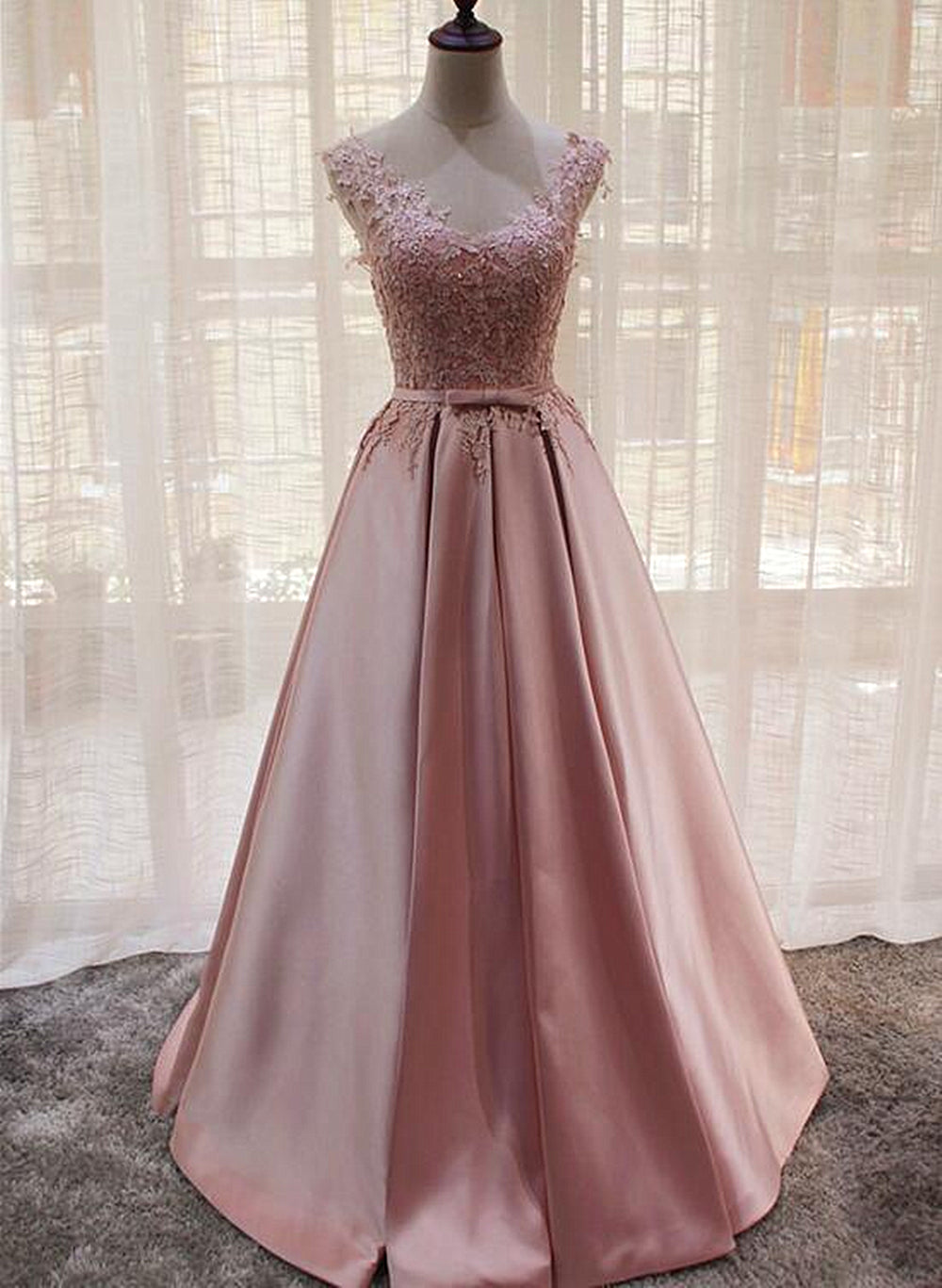 Prom Dress Pieces, Charming Pink Satin Long Formal Gown, Prom Dress , Lovely Satin Party Dress