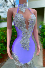 Party Dresses Summer Dresses 2039, Charming Purple Long Mermaid Halter Satin Tulle Prom Dress