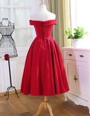 Formal Dress Attire For Wedding, Charming Satin Red Off The Shoulder Homecoming Dress, Party Dress