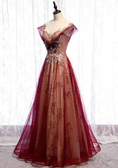 Formal Dress Shop Near Me, Charming Tulle Cap Sleeves Long New Party Gown, Prom Dress