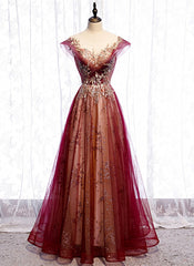 Formal Dresses Near Me, Charming Tulle Cap Sleeves Long New Party Gown, Prom Dress