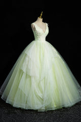 Prom Dress Bodycon, Charming Tulle Lace Green Prom Dresses, V-Neck Sleeveless Floor-Length Formal Evening Dresses