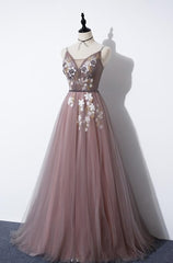 Formal Dress Party Wear, Charming V-neckline Flowers Dark Pink Prom Gown, Long Formal Dress