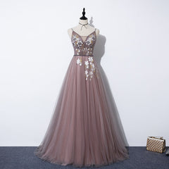 Formal Dress Australia, Charming V-neckline Flowers Dark Pink Prom Gown, Long Formal Dress