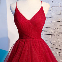 Party Dress For Cocktail, Charming Wine Red Straps Sweetehart Layers Tulle Prom Dress, Long Party Dress