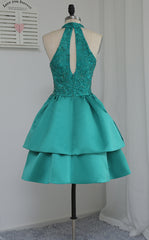 Homecoming Dress Under 58, Chic Green Satin and Lace Layers Homecoming Dress, New Homecoming Dress