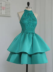 Homecoming Dresses Cute, Chic Green Satin and Lace Layers Homecoming Dress, New Homecoming Dress