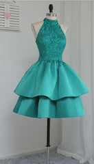 Homecoming Dresses Under 58, Chic Green Satin and Lace Layers Homecoming Dress, New Homecoming Dress