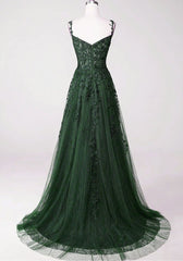Bridesmaid Dress Winter, Chic Green Straps Tulle with Lace Party Dress, A-line Sweetheart Floor Length Prom Dress