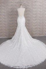 Wedding Dress Mermaide, Chic Long Mermaid Sweetheart Spaghetti Strap Appliques Lace Wedding Dress