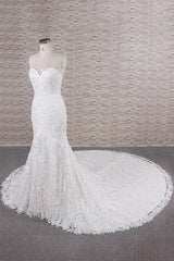 Wedding Dress Under 202, Chic Long Mermaid Sweetheart Spaghetti Strap Appliques Lace Wedding Dress