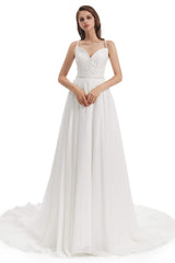 Wedding Dresses Designs, Chiffon Lace Spaghetti Straps Beading Wedding Dresses