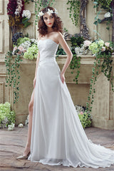 Wedding Dress V Neck, Chiffon Sweetheart Neckline A-Line Wedding Dresses With Rhinestones