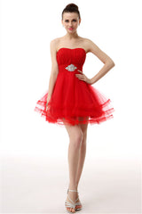 Party Dress For Christmas, Crystals Red Short Homecoming Dresses