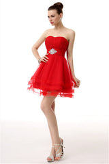 Party Dress After Wedding, Crystals Red Short Homecoming Dresses