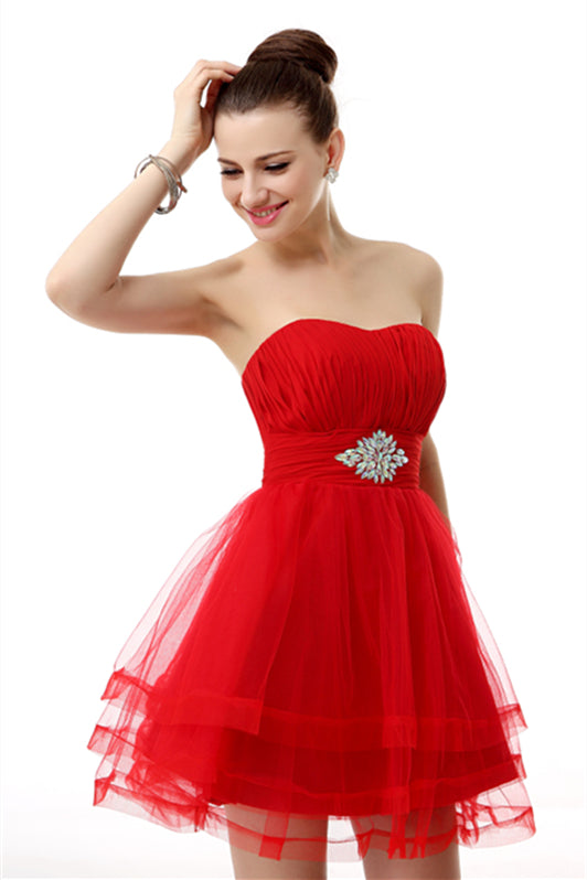 Party Dresses For Christmas, Crystals Red Short Homecoming Dresses
