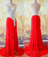 Bridesmaid Dress Trends, Custom Made A Line V Neck Backless Sequins Red Prom Dresses, Red Evening Dresses