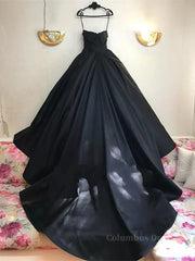 Bridesmaid Dresses Style, Custom Made Thin Straps Sweetheart Neck Black Ball Gown, Black Long Prom Dresses, Evening Dresses