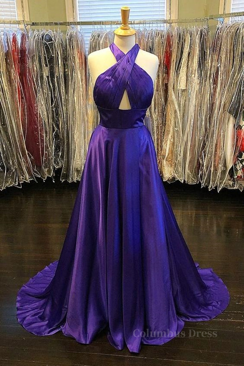 Evening Dresses Yellow, Custom Made Unique Backless Purple Satin Long Prom Dress, Backless Purple Formal Dress, Purple Evening Dress