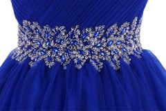 Red Gown, Cute Blue Sweetheart Tulle Cocktail Dress Homecoming Dress With Beading, Short Prom Dress